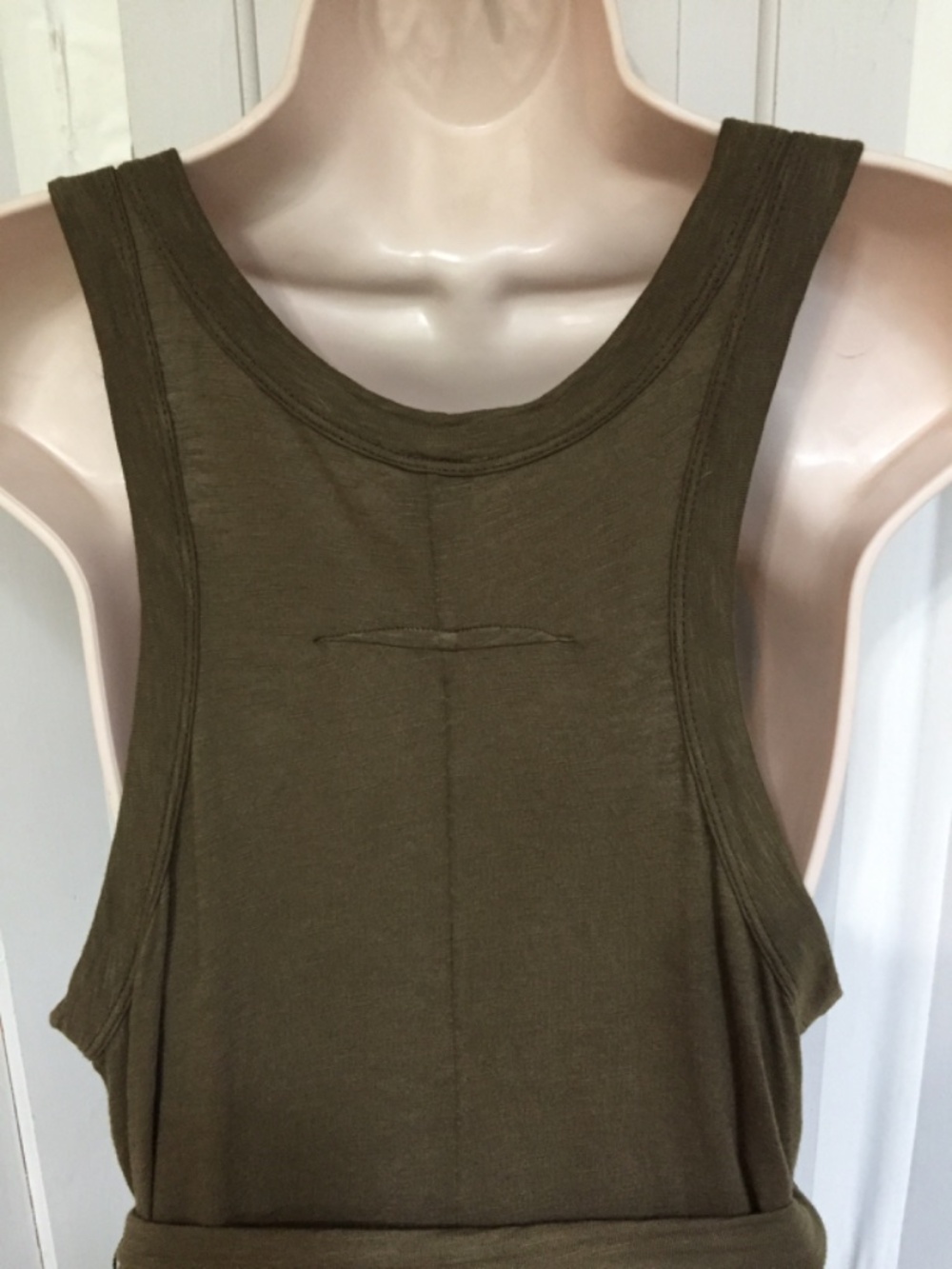 Wilt Olive Green Sleeveless Tank Dress w/ Tie Waist & Back Ruffle - Picture 12 of 15